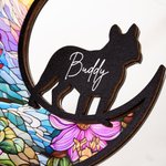Personalized Moon Shape Dog Cat Silhouette Stained Suncatcher Ornament with Name Window Balcony Decor Memorial Gift for Pet Lovers