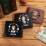 Gepersonaliseerde Cartoon Gentleman Foldable PU lederen portemonnee met naam Dagelijks gebruik Verjaardagscadeau voor man