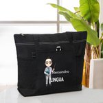 Borsa tote capiente personalizzata con nome e personaggio in stile cartone animato con tasca a rete regalo speciale di ritorno a scuola per insegnanti