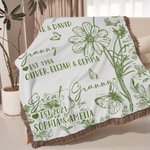 Personalised Birth Flower Tassel Soft Throw Blanket with Title Name and Date Home Decor Birthday Gift for Mom Grandma Family