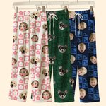 Pantalon de Pyjama Personnalisé avec Photo et Motif à Carreaux Citrouille Cadeau Halloween Noël pour Famille et Amoureux des Animaux