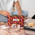 Personalized Colourful Folk Art Flower Makeup Bag with Name Travel Essential Birthday Anniversary Gift for Woman Friend