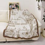 Personalised Birth Flower Tassel Soft Throw Blanket with Title Name and Date Home Decor Birthday Gift for Mom Grandma Family