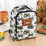 Gepersonaliseerde Groene Trekker Ontwerp PU Leren Label Kinderreisrugzak met Etui en Naam Terug Naar School Verjaardagscadeau voor Jongens Meisjes