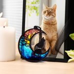 Personalized Moon Shape Dog Cat Silhouette Stained Suncatcher Ornament with Name Window Balcony Decor Memorial Gift for Pet Lovers