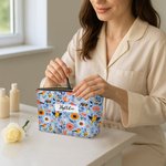 Personalized Colourful Folk Art Flower Makeup Bag with Name Travel Essential Birthday Anniversary Gift for Woman Friend