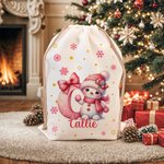 Personalized Cute Cartoon Santa Hat Snowman Initial Canvas Drawstring Gift Bag with Name Christmas Gift for Friends Family