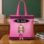 Personalizzato Cartoon Teacher Character Grande capacità Tote Bag con testo Teacher's Day Regalo di addio al celibato per gli insegnanti