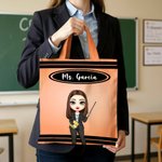 Personalizzato Cartoon Teacher Character Grande capacità Tote Bag con testo Teacher's Day Regalo di addio al celibato per gli insegnanti