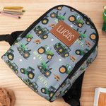 Gepersonaliseerde Groene Trekker Ontwerp PU Leren Label Kinderreisrugzak met Etui en Naam Terug Naar School Verjaardagscadeau voor Jongens Meisjes