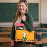 Personalizzato Cartoon Teacher Character Grande capacità Tote Bag con testo Teacher's Day Regalo di addio al celibato per gli insegnanti