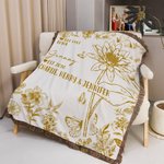 Personalised Birth Flower Tassel Soft Throw Blanket with Title Name and Date Home Decor Birthday Gift for Mom Grandma Family