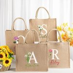 Personalizada Reutilizable Nacimiento Flor Grande Bolsa de Yute con Inicial y Nombre Cumpleaños Fiesta de Boda Regalo para Mujeres