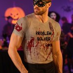 Personalized Horror Bloody Printed Soft Funny Men's T-shirt with Name and Text Trick or Treat Spooky Season Halloween Gift for Men