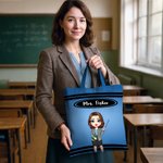 Personalizzato Cartoon Teacher Character Grande capacità Tote Bag con testo Teacher's Day Regalo di addio al celibato per gli insegnanti