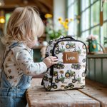 Gepersonaliseerde Groene Trekker Ontwerp PU Leren Label Kinderreisrugzak met Etui en Naam Terug Naar School Verjaardagscadeau voor Jongens Meisjes