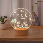 Gepersonaliseerd Schattig Bosdieren Acryl LED Nachtlampje met Naam en Houten Voet Kinderkamerdecor Kraamcadeau Verjaardagscadeau voor Jongens Meisjes