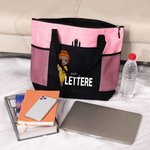 Borsa tote capiente personalizzata con nome e personaggio in stile cartone animato con tasca a rete regalo speciale di ritorno a scuola per insegnanti