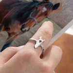 Personalized Horse Head Silhouette Ring with Birthmark and Engraved Text Dainty Jewelry Birthday Anniversary Gift for Horse Lovers