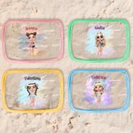 Borsa da trucco personalizzata trasparente impermeabile con nome e disegno ragazza alla moda regalo per compleanni vacanze per ragazze o donne