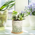 Personalised Retro Floral Ceramic Plant Pot with Bamboo Base and Name Title Mother's Day Birthday Gift for Mom Grandma