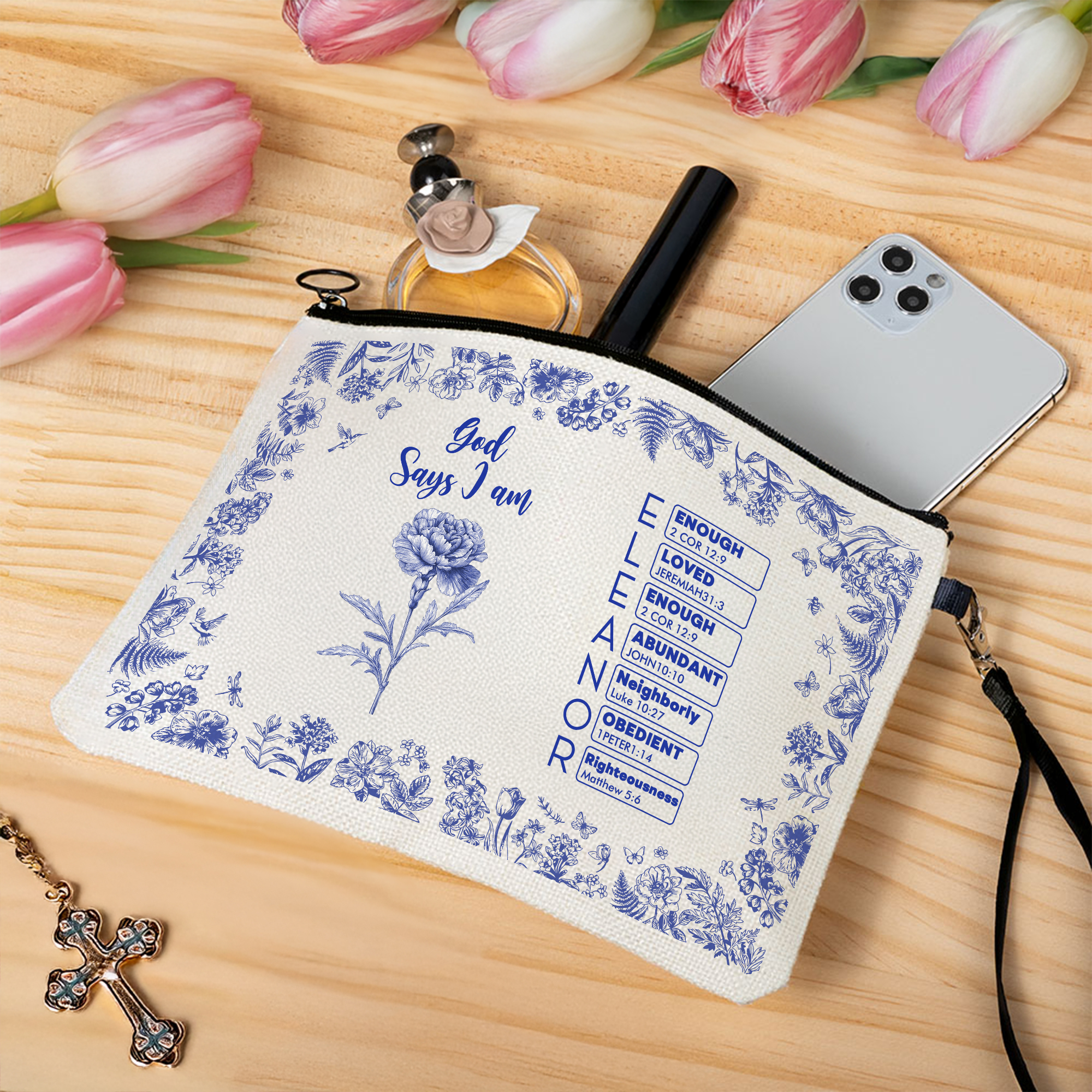 Personalizzato Retro Gemstone nasca fiore striscia grande capacà borsa per il trucco con