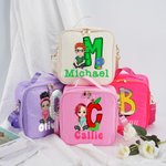 Personalized Cartoon Character Apple Pencil Initial Insulated Lunch Bag with Name Back to School Picnic Birthday Gift for Kids