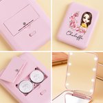Personalised Cartoon Character Birth Flower Portable LED Double-Sided Makeup Mirror with Name Birthday Bridesmaid Gift for Women