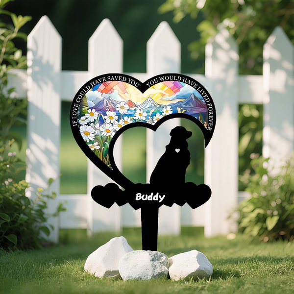 Paletto da giardino personalizzato a forma di cuore in vetro colorato con testo e nome Memorial Sympathy Loss of Pet Regalo per proprietari di cani