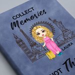 Cuaderno de viaje personalizado de cuero PU con 200 páginas personaje de dibujos animados nombre y texto regalo de cumpleaños para amigos y viajeros