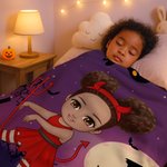 Personalised Halloween Theme Cartoon Character Soft Throw Blanket with Name Bedroom Decor Halloween Party Gift for Boys Girls