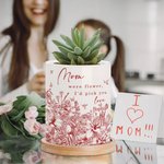 Personalised Retro Floral Ceramic Plant Pot with Bamboo Base and Name Title Mother's Day Birthday Gift for Mom Grandma