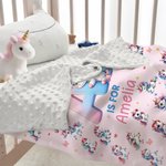 Personalized Dinosaur Fantasy Unicorn Excavator Soft Baby Security Blanket with Dotted Backing and Embroidered Name Baby Shower Birthday Gift for Baby