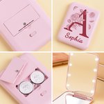 Personalized Floral Initial LED Double-Sided Makeup Mirror with Name Birthday Wedding Bachelorette Party Gift for Women