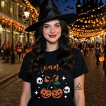 Personalized Cherry Bow Pumpkin Soft T-shirt Sweatshirt with Name Daily Wear Spooky Season Halloween Gift for Family Friend