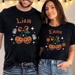Personalized Cherry Bow Pumpkin Soft T-shirt Sweatshirt with Name Daily Wear Spooky Season Halloween Gift for Family Friend