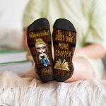 Personalized Vintage Bookshelf Cartoon Reading Character Soft Mid-Calf Socks with Name and Text Birthday Gift for Book Lovers Bookworms