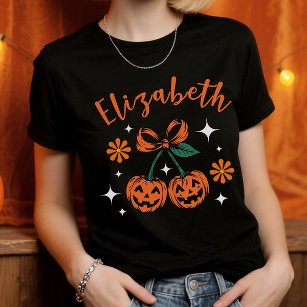 Henkilökohtainen Cherry Bow Kurpitsa pehmeä T-paita Sweatshirt nimi Daily Wear Spooky Season Halloween lahja perheelle ystävä