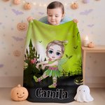 Personalised Halloween Theme Cartoon Character Soft Throw Blanket with Name Bedroom Decor Halloween Party Gift for Boys Girls
