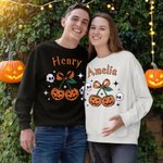 Personalized Cherry Bow Pumpkin Soft T-shirt Sweatshirt with Name Daily Wear Spooky Season Halloween Gift for Family Friend