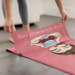 Personalized Cartoon Yoga Character Super Absorbent Yoga Mat with Name and Text Sports Accessories Birthday Gift for Women Yoga Lovers