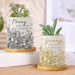 Personalised Retro Floral Ceramic Plant Pot with Bamboo Base and Name Title Mother's Day Birthday Gift for Mom Grandma