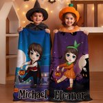 Personalised Halloween Theme Cartoon Character Soft Throw Blanket with Name Bedroom Decor Halloween Party Gift for Boys Girls