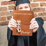 Couverture de Livre en Cuir PU A5 Personnalisée avec Personnage de Lecture Dessin Animé et Nom Cadeau Anniversaire pour la Famille