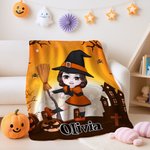 Personalised Halloween Theme Cartoon Character Soft Throw Blanket with Name Bedroom Decor Halloween Party Gift for Boys Girls