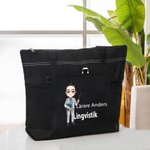 Personlig stor handväska med tecknad figurmotiv med namn och nätficka perfekt tillbaka till skolan present till lärare