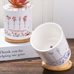 Personalized Toile De Jouy Design Birth Flower Ceramic Plant Pot with Name and Bamboo Base Thanksgiving Day Birthday Gift for Women