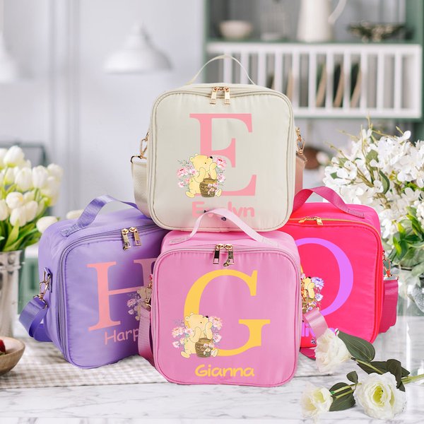 Personalized Classic Winnie the Pooh Insulated Lunch Bag with Initial and Name Back to School Picnic Birthday Gift for Kids