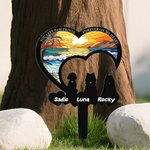 Personalised Heart Faux Stained Glass Pet Silhouette Garden Stake with Text and Name Memorial Sympathy Loss of Pet Gift for Dog Owners