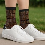 Personalized Vintage Bookshelf Cartoon Reading Character Soft Mid-Calf Socks with Name and Text Birthday Gift for Book Lovers Bookworms
